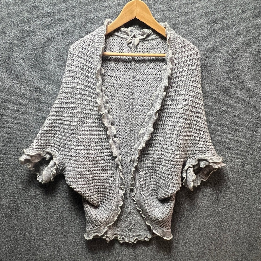 MOTH‎ for Anthropologie Rocia Ruffled Cardigan Grey Ruffle Batwing Sweater XS